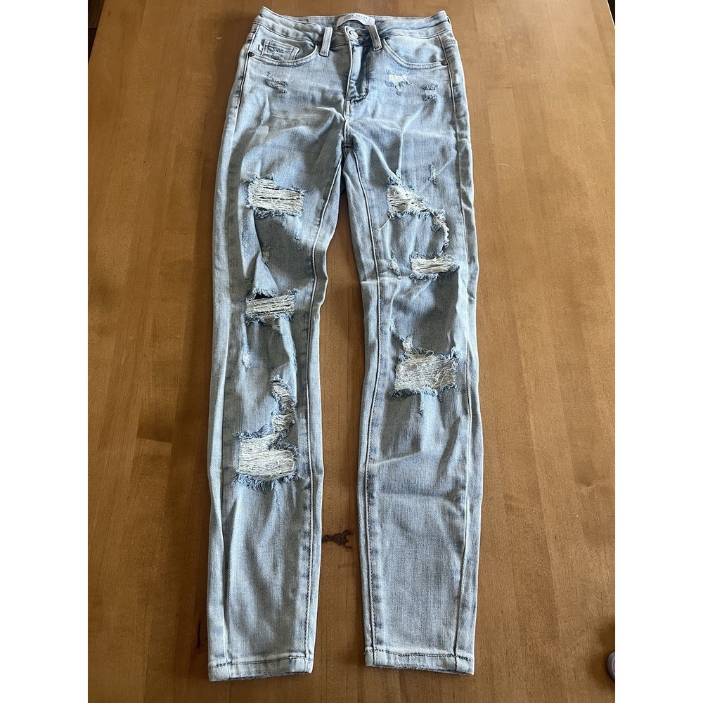 Judy Blue Skinny Fit‎ Distressed Jeans Women's Size 1/25 Light Wash Denim